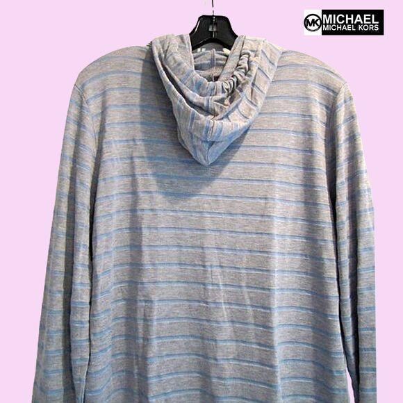 MICHAEL Michael Kors NEW Skater CHAMBRAY BLUE Stripe Drawstring Hoodie L - Picture 11 of 12